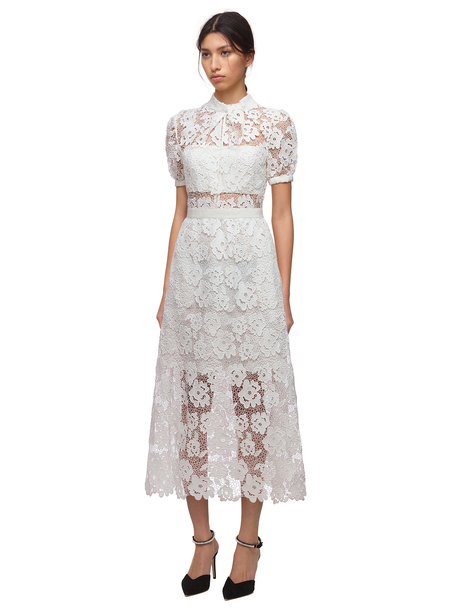 White Abstract Guipure Dress | self ...